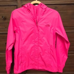 neon pink rain jacket